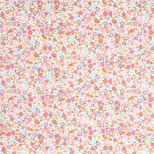 Tissu Oxford blanc avec le lapin My Melody, des roses, un jardin, par Sanrio 0