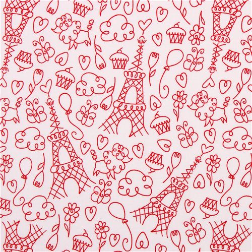 Tissu Michael Miller Paris Love coll. Petite Paris blanc avec des griffonnages Tissu