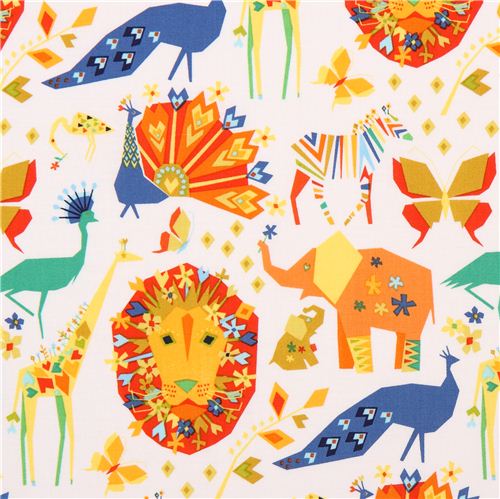 Tissu Michael Miller Pride Primary Origami coll. Origami Oasis blanc, animaux Tissu