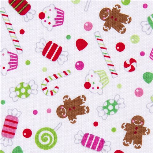white Riley Blake Christmas fabric colourful candy 1