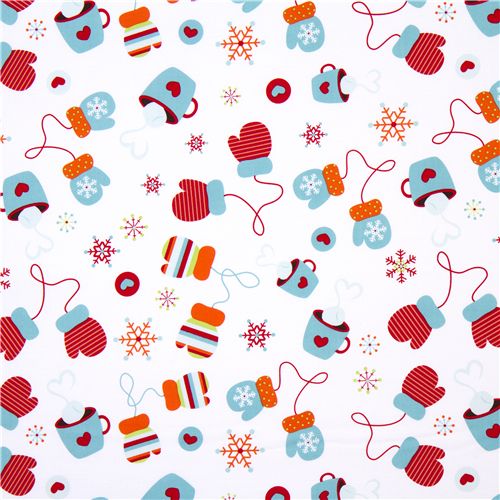 weisser Riley Blake Weihnachts-Stoff süsse Handschuhe 2