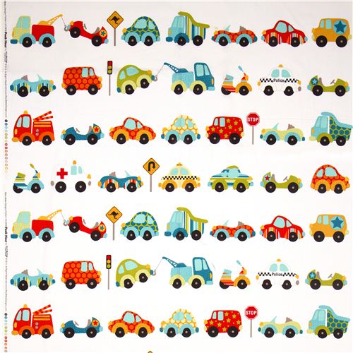 white Riley Blake fabric car traffic light fire engine 2