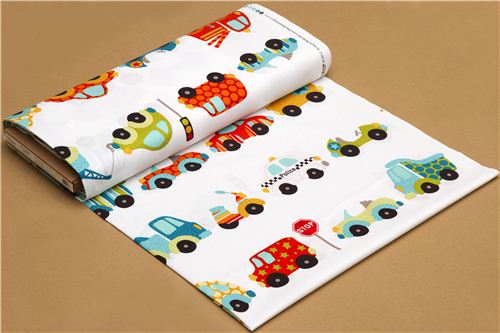 white Riley Blake fabric car traffic light fire engine 3