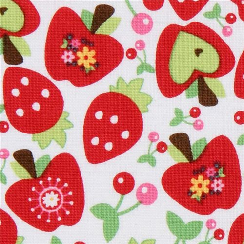 white Riley Blake fabric heart-apple strawberry cherry 1
