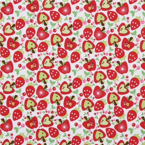 white Riley Blake fabric heart-apple strawberry cherry 2