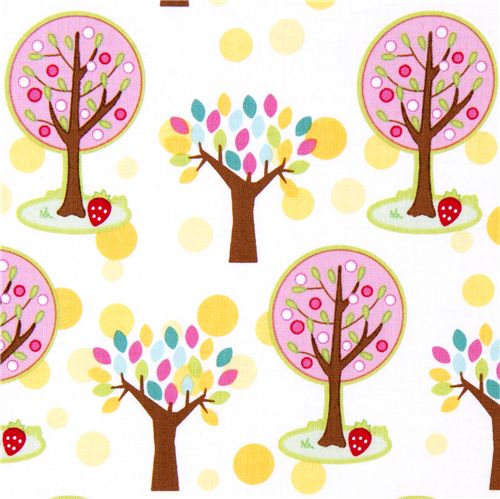 white Riley Blake fabric rosa trees strawberry 1