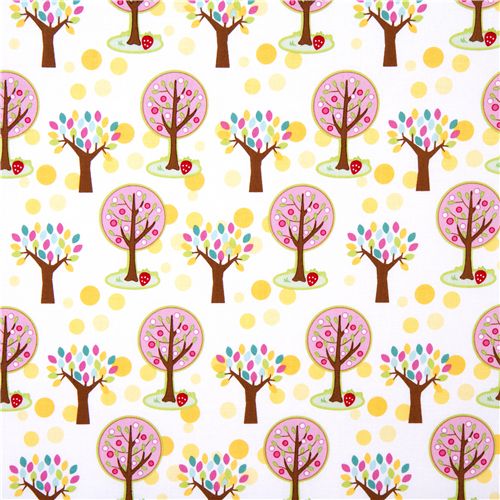 white Riley Blake fabric rosa trees strawberry 2