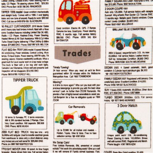 white Riley Blake fabric with cars newspaper ad USA 1