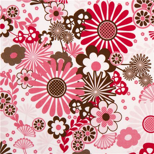 white Riley Blake fabric with pink & brown flowers 1