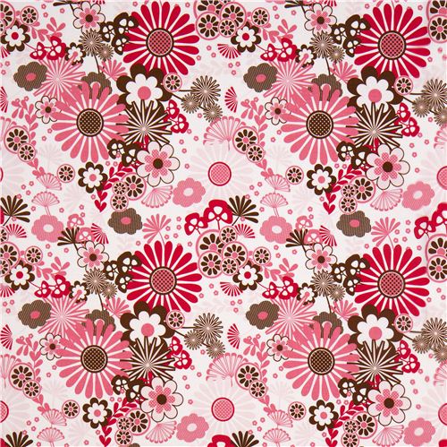 white Riley Blake fabric with pink & brown flowers 2