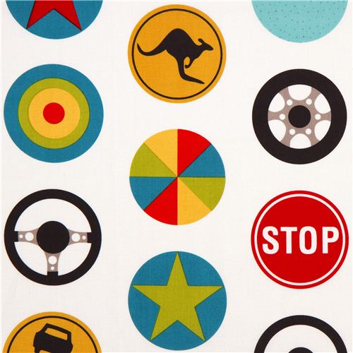 white Riley Blake fabric with traffic signs car 1