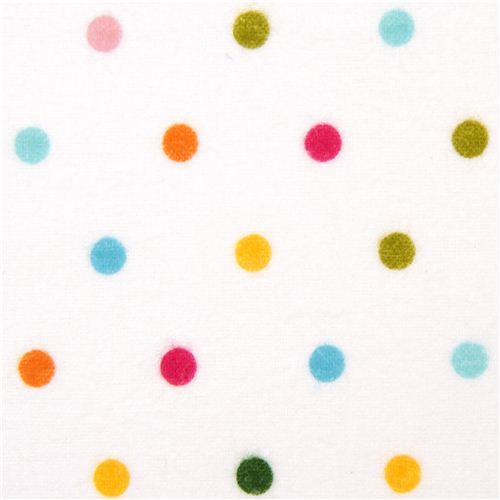 white Riley Blake flannel fabric with colourful dots 1