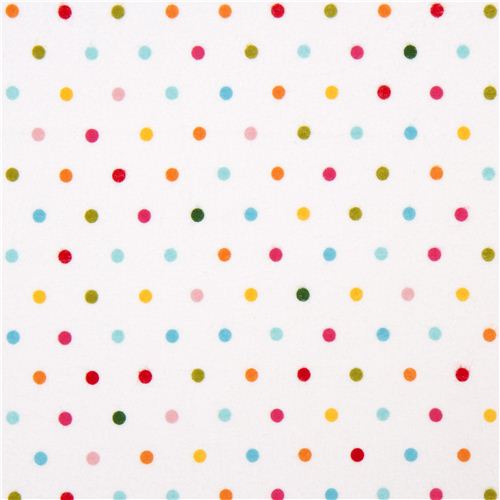 white Riley Blake flannel fabric with colourful dots 2