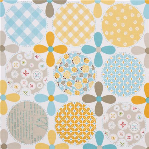 white Riley Blake flower and circles laminate fabric Fabric