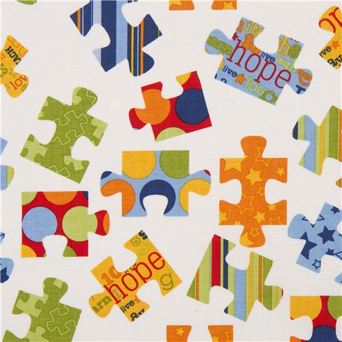 white Riley Blake jigsaw puzzle fabric from the USA Fabric