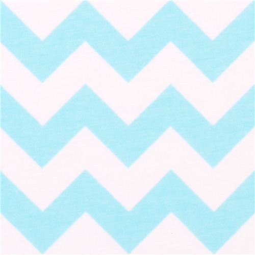 white Riley Blake knit fabric with aqua blue Chevron pattern Fabric