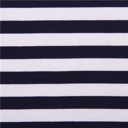 white Riley Blake knit fabric with navy blue thin stripes Fabric