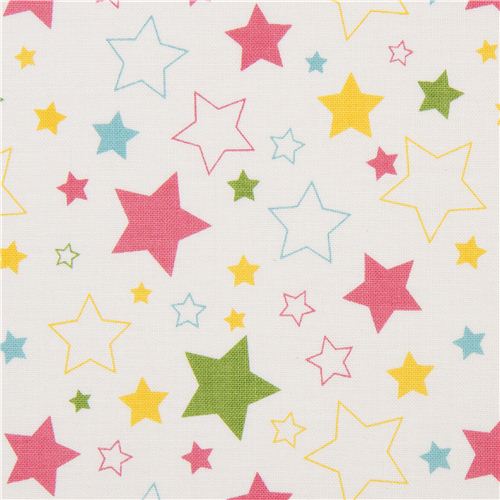 Tela blanca estrellas Riley Blake en rosa y verde EE. UU Tela