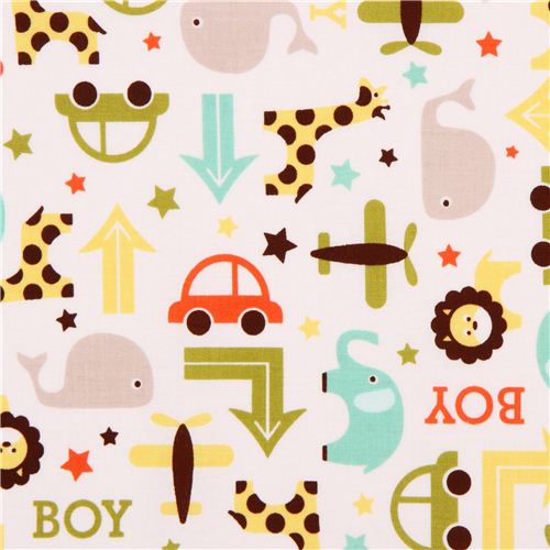 Tela blanca animales juguete de Riley Blake Oh Boy Tela