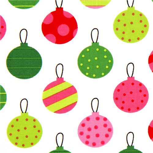 white Robert Kaufman Christmas fabric Christmas tree ball 1