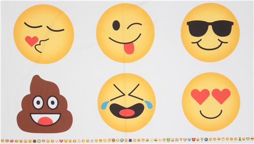 Tela blanca con grandes emoji iconos graciosos de Robert Kaufman OMG LOL Tela