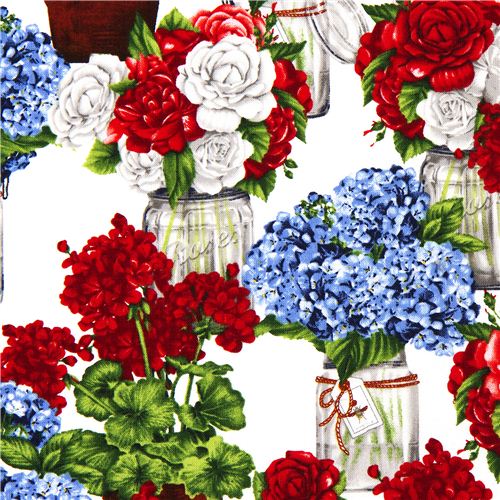 white Robert Kaufman fabric bouquet of flowers in vase 1