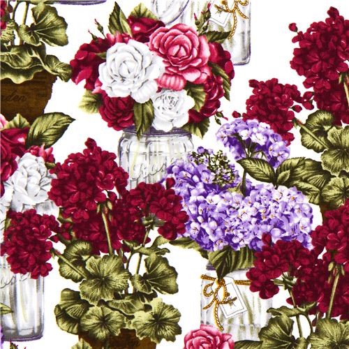 Robert Kaufman fabric purple bouquet of flowers in vase 1