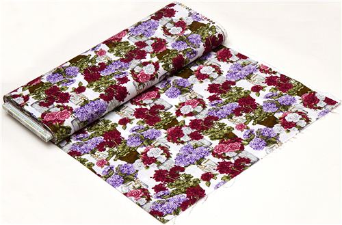 white Robert Kaufman fabric purple bouquet of flowers in vase 3