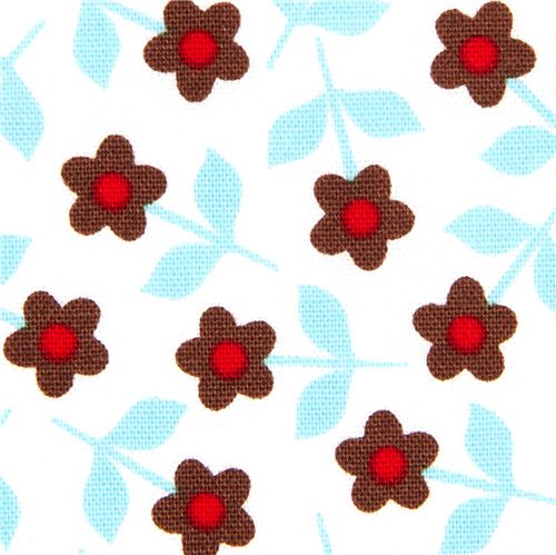white Robert Kaufman organic fabric with brown and blue flowers 1