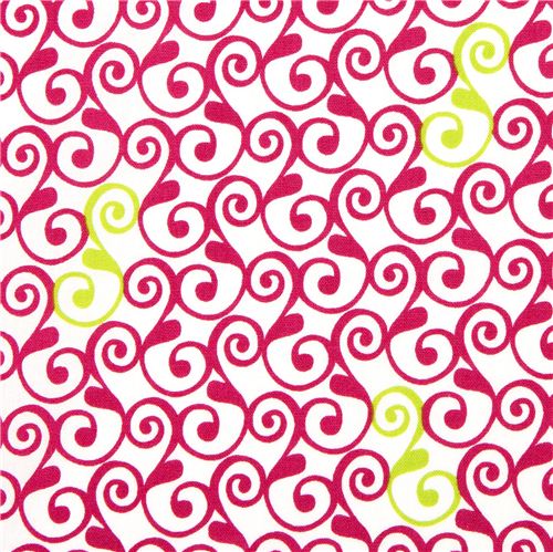 white Robert Kaufman fabric with magenta ornaments 1