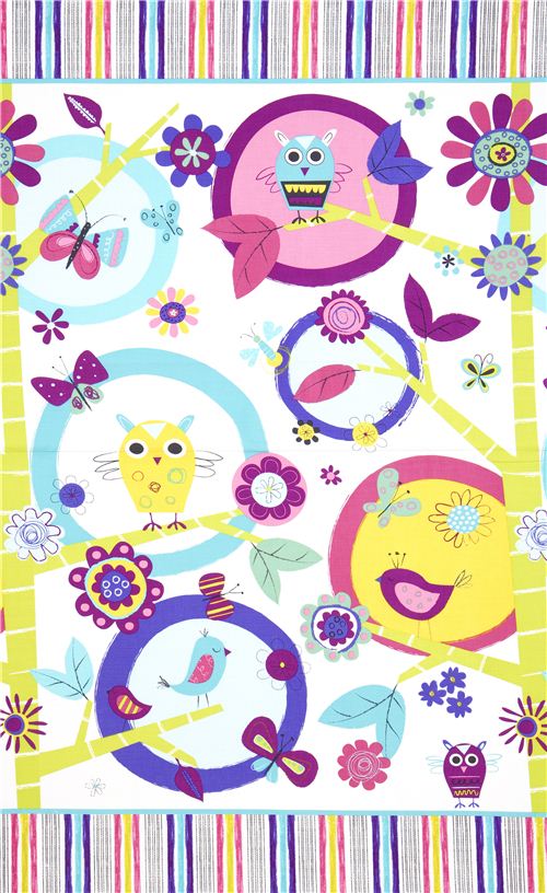 weißer Robert Kaufman Stoff mit Eule Vogel & Blume 2