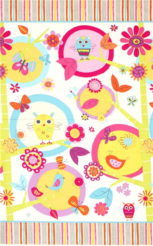 white Robert Kaufman fabric with owl bird & flower 2