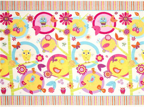 white Robert Kaufman fabric with owl bird & flower 3