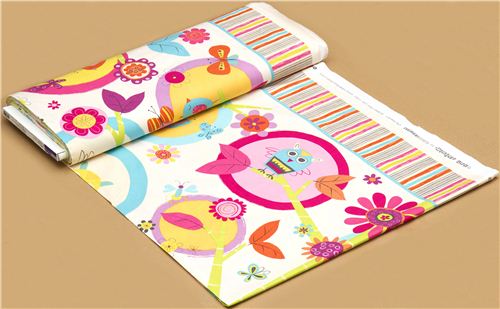 white Robert Kaufman fabric with owl bird & flower 4