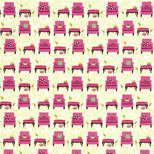 white Robert Kaufman fabric with pink armchairs & birds 2