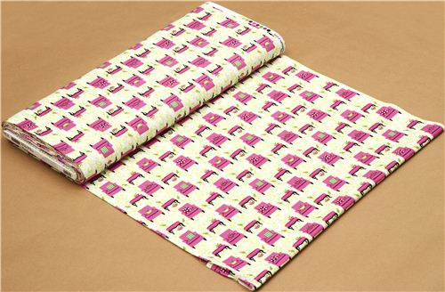 white Robert Kaufman fabric with pink armchairs & birds 3
