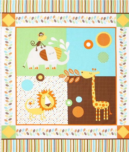 white Safari animal panel fabric by Northcott Studio Fabric