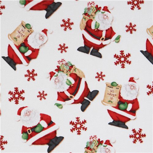 Linda tela blanca Navidad Santa Claus copo de nieve cristal hielo de Henry Glass Tela