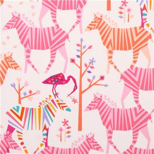 tessuto bianco Show Your Colors Origami zebre rosa-arancione Michael Miller USA Tessuto