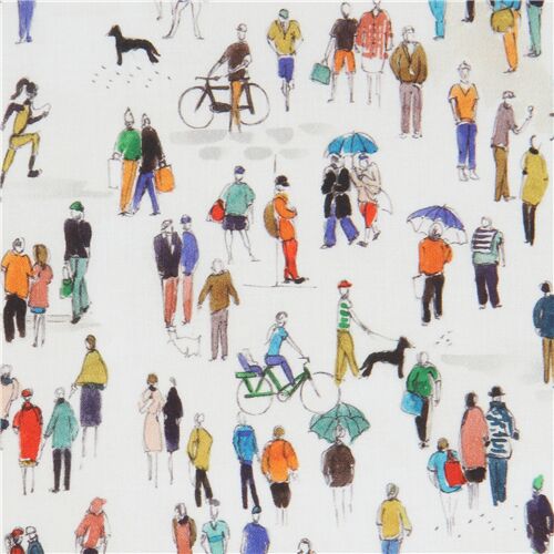 Watercolor People in the City Fabric