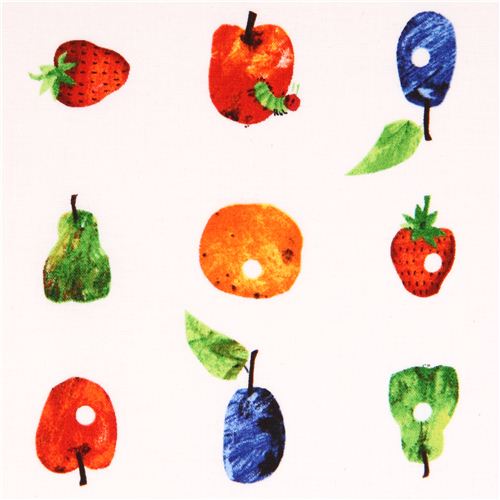 white The Very Hungry Caterpillar fruit fabric Andover USA Fabric