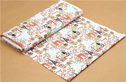 white Timeless Treasures fabric Paris Eiffel Tower  flower 3
