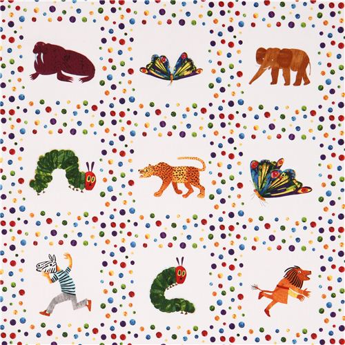 white animal and dot fabric 'The Very Hungry Caterpillar' Andover USA Fabric