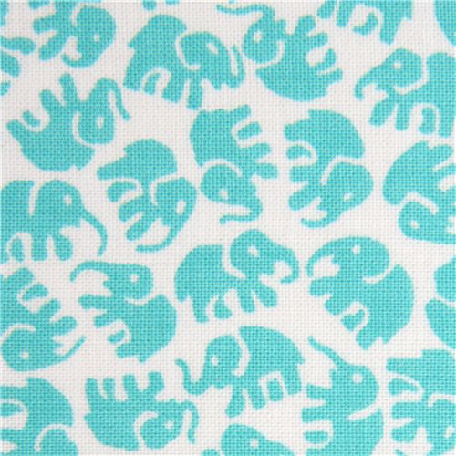 white animal fabric turquoise elephants by Michael Miller Fabric