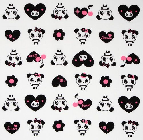 white big panda fabric with black hearts Japan 2