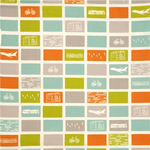 white birch organic fabric with airplane bike tram 2