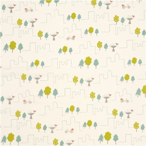 white birch organic fabric with city house tree fountain 2