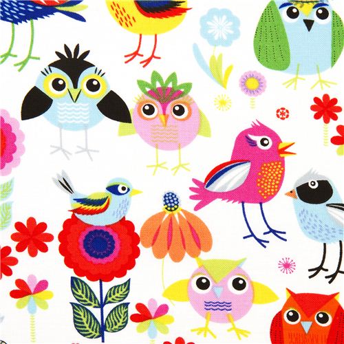 white bird and owl fabric by Timeless Treasures 1