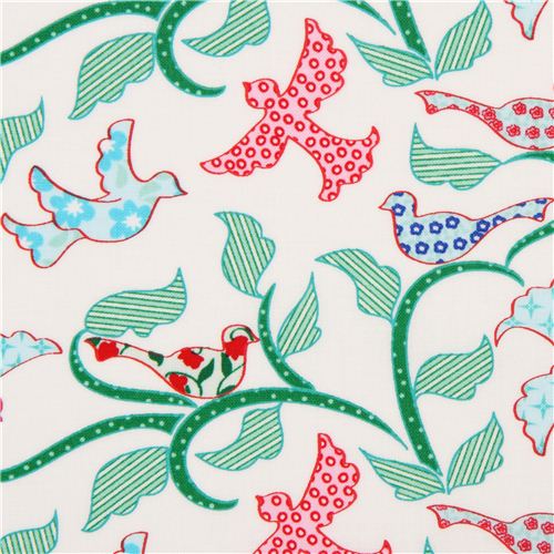 Tissu Timeless Treasures blanc avec des oiseaux Tissu