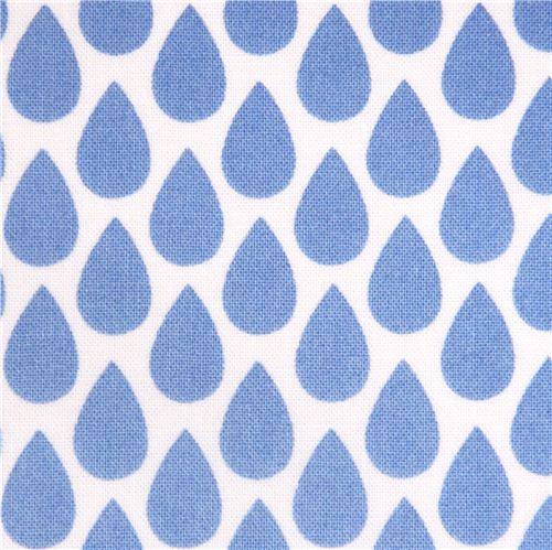 Tissu blanc avec des gouttes de pluie bleues par Michael Miller USA Tissu